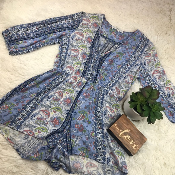 Love Tree Pants - LOVE TREE  Los Angelas Blue Paisley Floral Romper